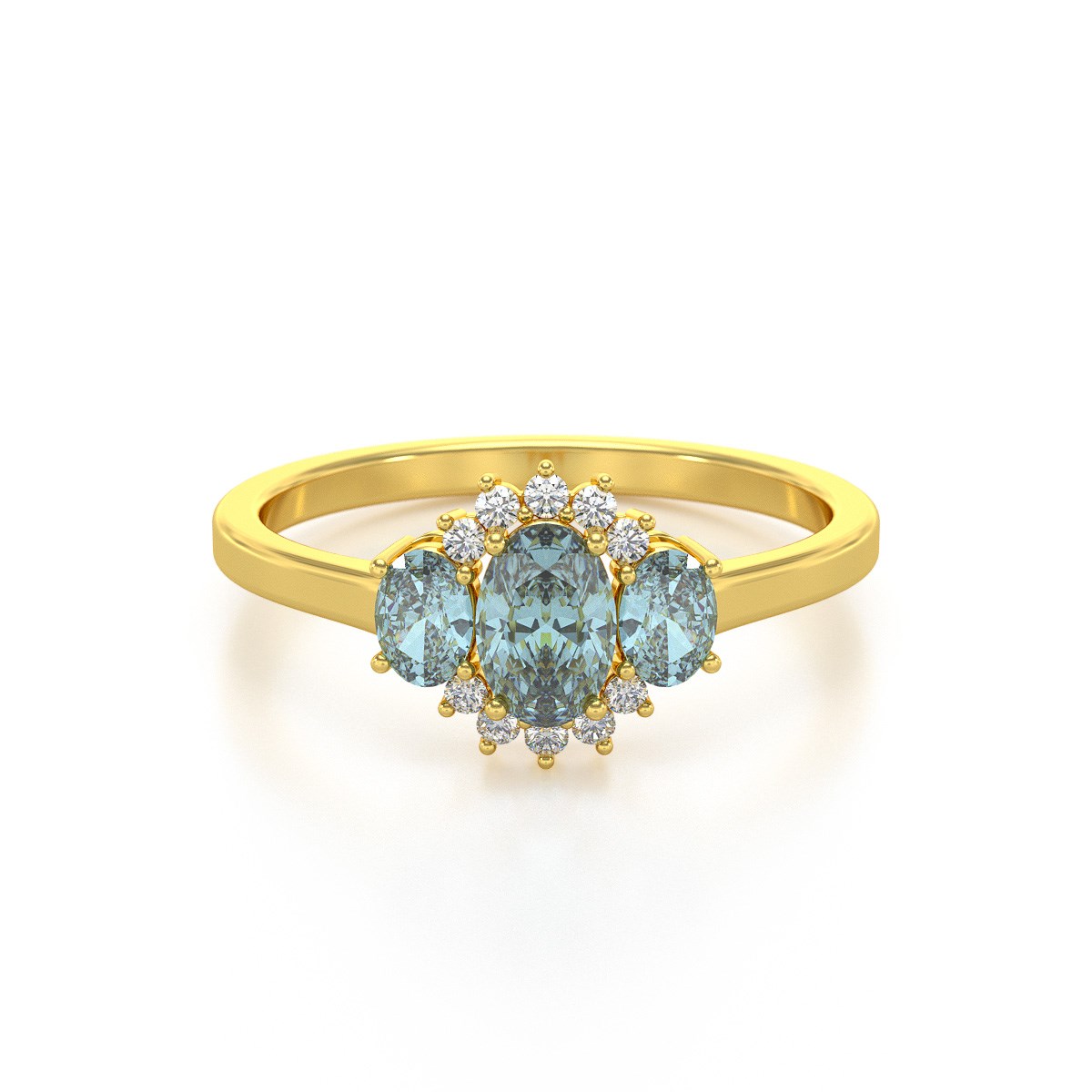 Bague ADEN Or 585 Jaune Aigue-Marine et diamants 1.358grs