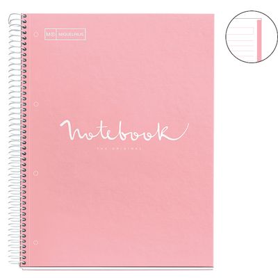 Notebook Emotions, couverture rigide, A4, lignes horizontales 7 mm, 80 feuilles de 1 couleur, Miquelrius, Rose.