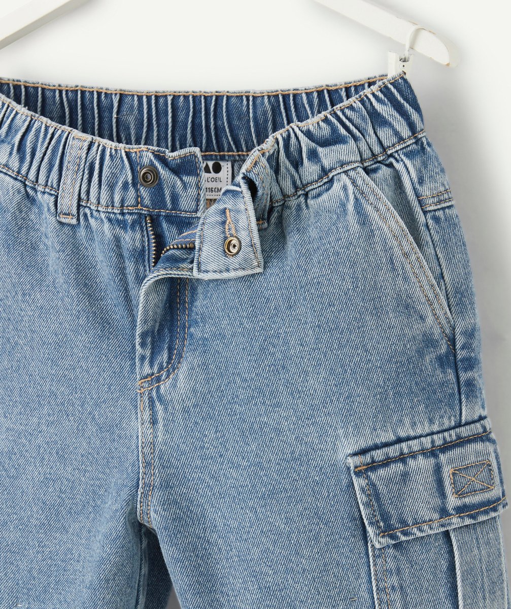 bermuda cargo garçon en denim low impact bleu délavé