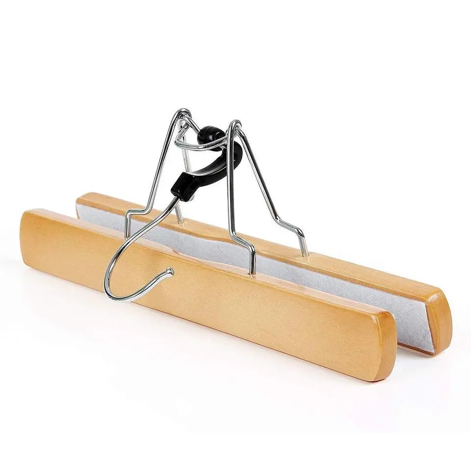 Set van 12 Massief Houten Broek hangers - met vilt Anti-Slip