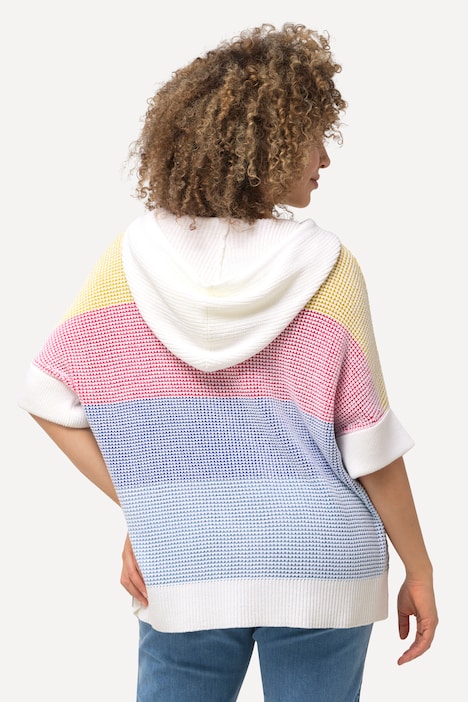 Pullover, Blockstreifen, Kapuze, Halbarm