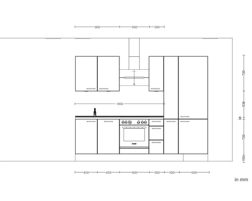 NOBILIA keukenblok met apparatuur Urban 270 cm leigrijs hoogglans voorgemonteerde variant links 4004539009318