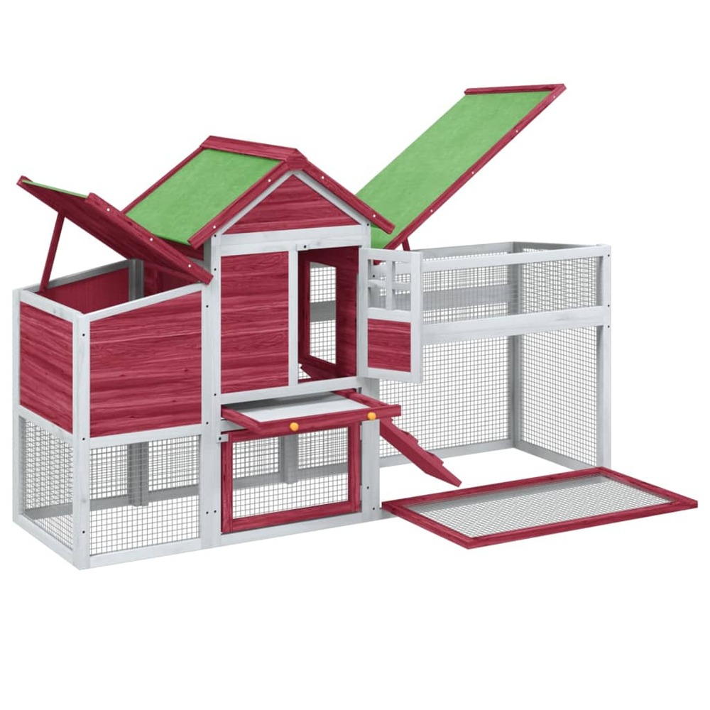 Poulailler rouge 186,5x58,5x113 cm bois massif de pin