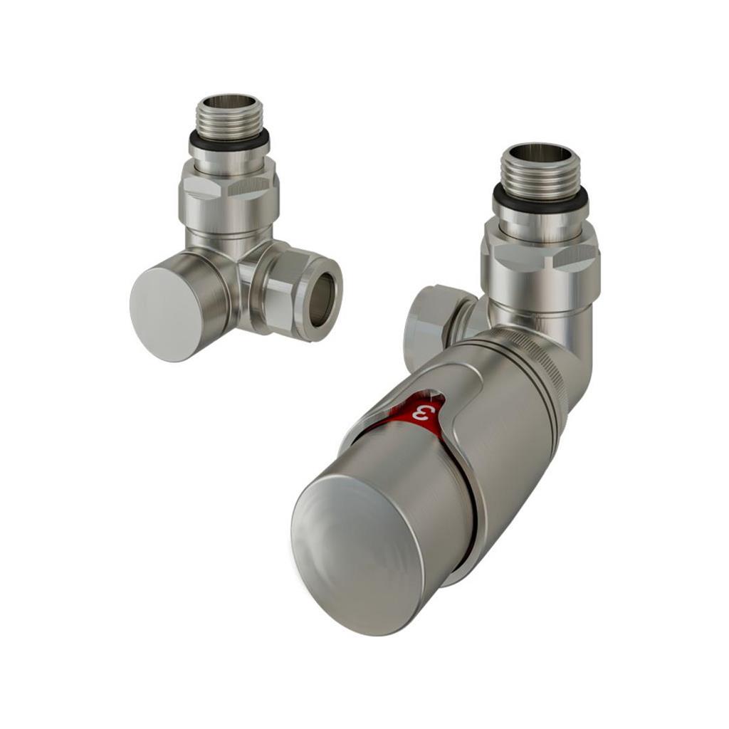 Eastbrook Valve radiator aansluitset haaks gedraaid met thermostaat 15mm RVS