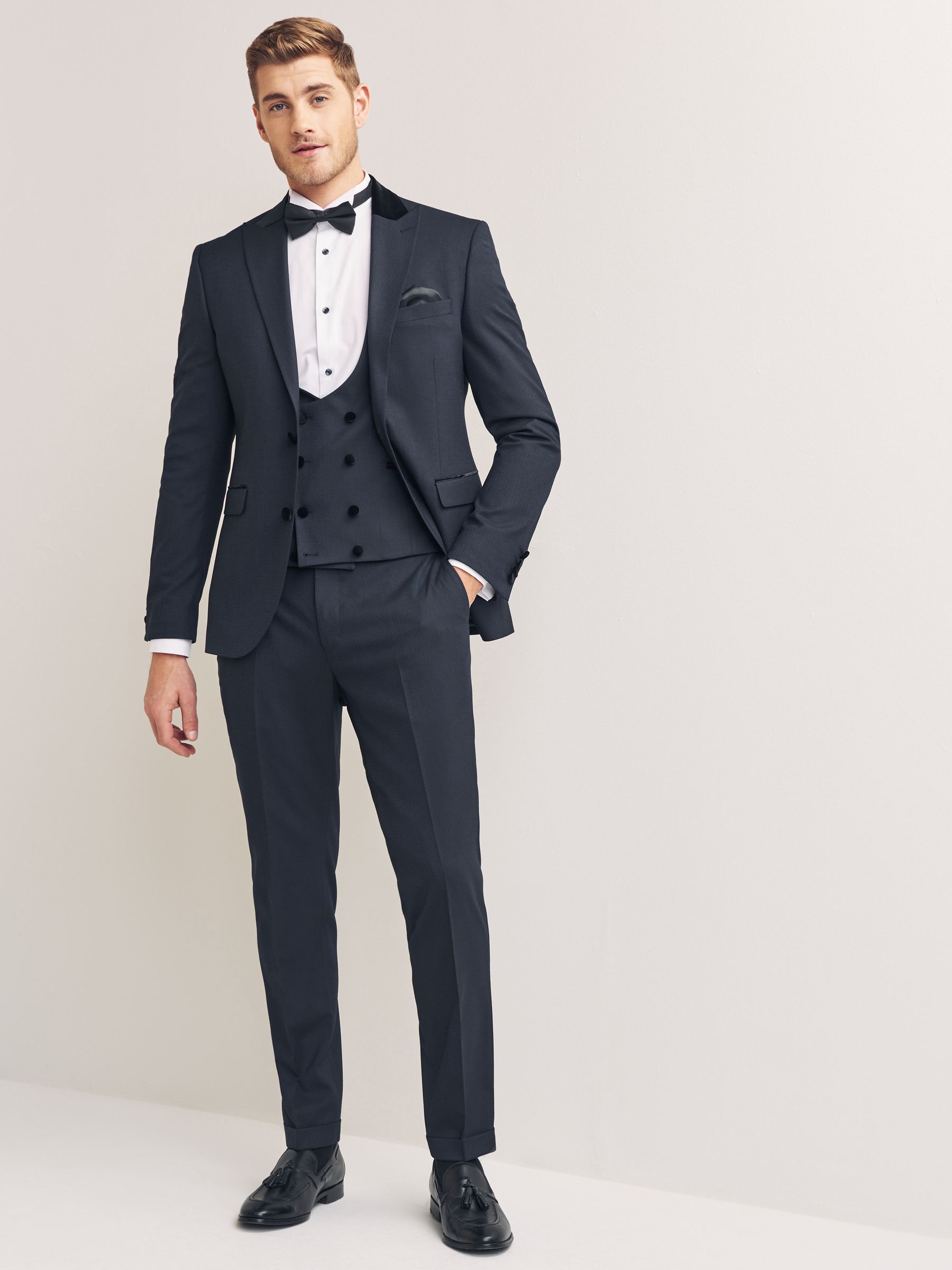 Marineblauw - Skinny-fit smoking met patroon: colbert