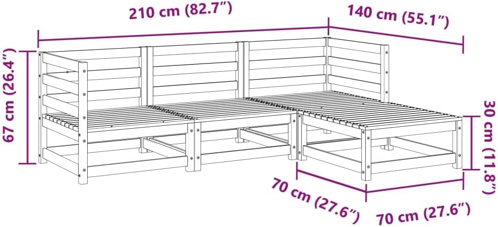 vidaXL Garten Sofa Garnitur 4-TLG., Gartenmöbel Set Latten-Design, Sitzgruppe für Garten Terrasse, Modular Gartensofa Lounge, Massivholz Kiefer