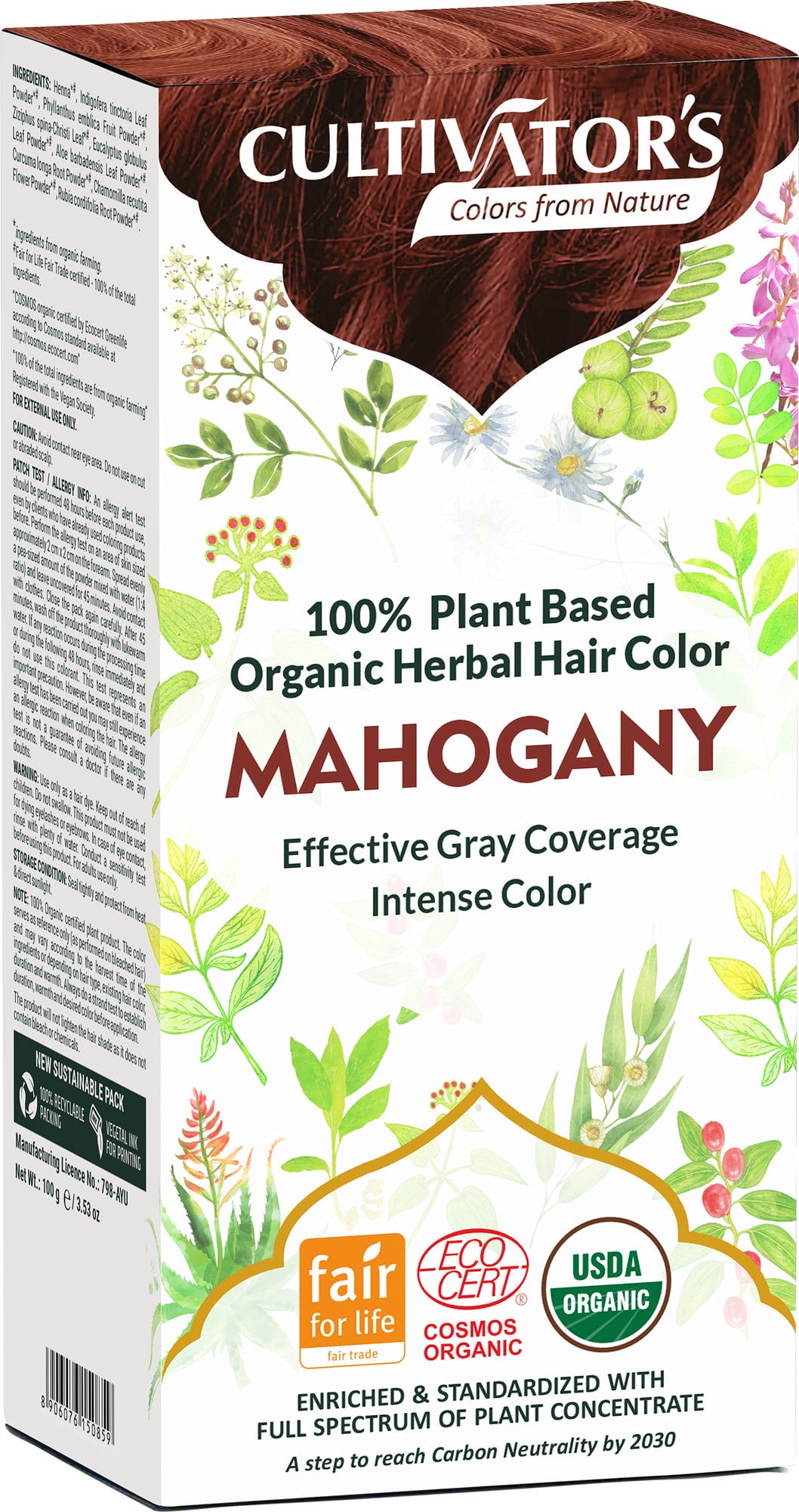 CULTIVATOR'S  Organic Herbal Hair Color Mahogany, 100 g