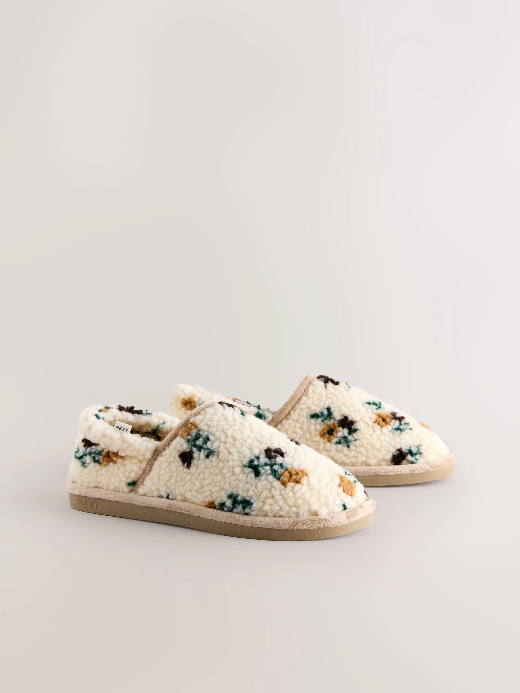 Neutraal gebloemd - Shoot pantoffels met borgvoering