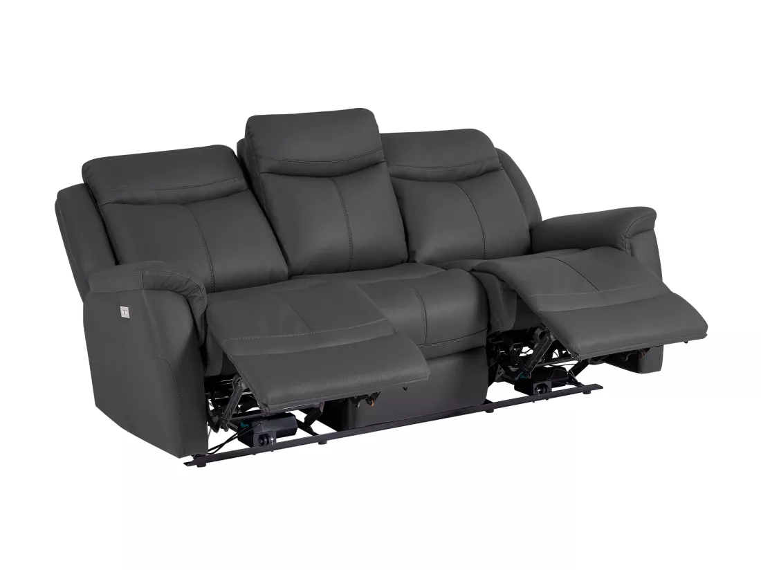 Canapé 3 places relax électrique en cuir de vachette gris anthracite NOMAJO