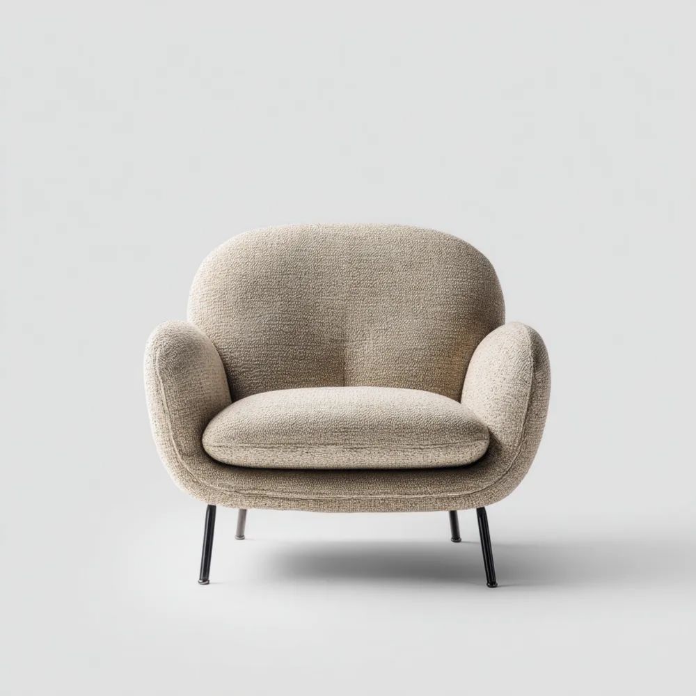 Sessel 80x75x70 cm - Bouclé Stoff - Beige - Modernes Design