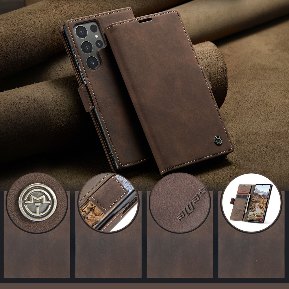 Samsung Galaxy S25 Ultra Leder Tasche Flip Wallet Etui mit Kartenfächern - Dunkelbraun