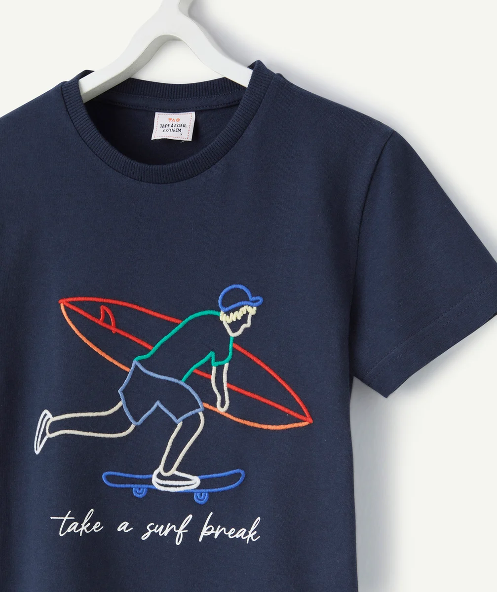 t-shirt manches courtes garçon en coton bio avec broderies surfeur