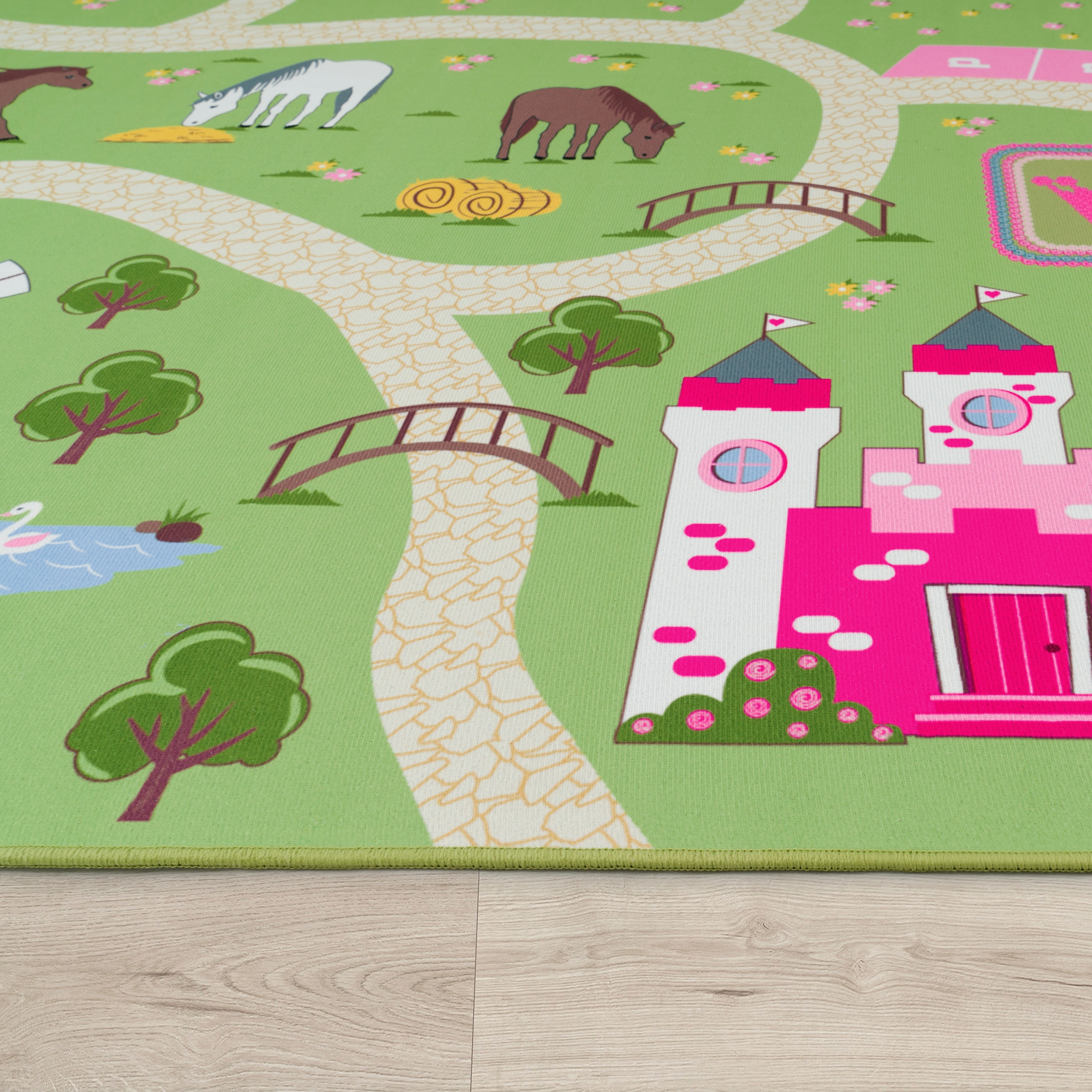 Paco Home Kinderteppich »Bino 560« rechteckig 4 mm Höhe Kurzflor, Strassen-Spiel-Teppich, Motiv Bauernhof, Kinderzimmer