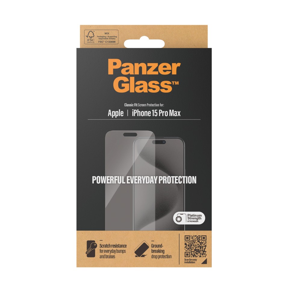 PanzerGlass™ - Skærmbeskyttelse iPhone 15 Pro Max - Classic Fit