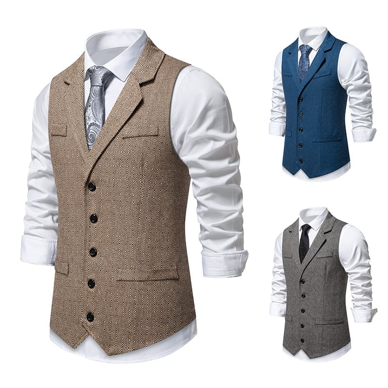 FORSETI - Tweed vest met reverskraag en enkele rij knopen