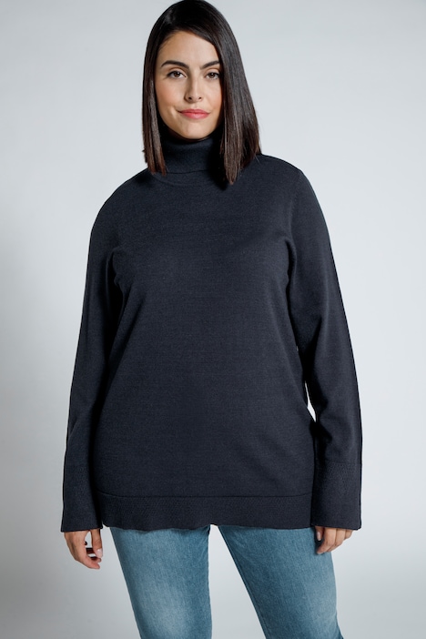 Rollkragenpullover, breite Rippbündchen, Langarm