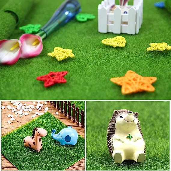 (15x15cm) Miniatur Garten Kunst Rasen Deko Gras Landschaft Bastel Zubehör Wiese - Grün