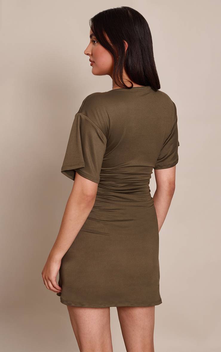 Kaki Robe Courte En Jersey À Taille Froncée
