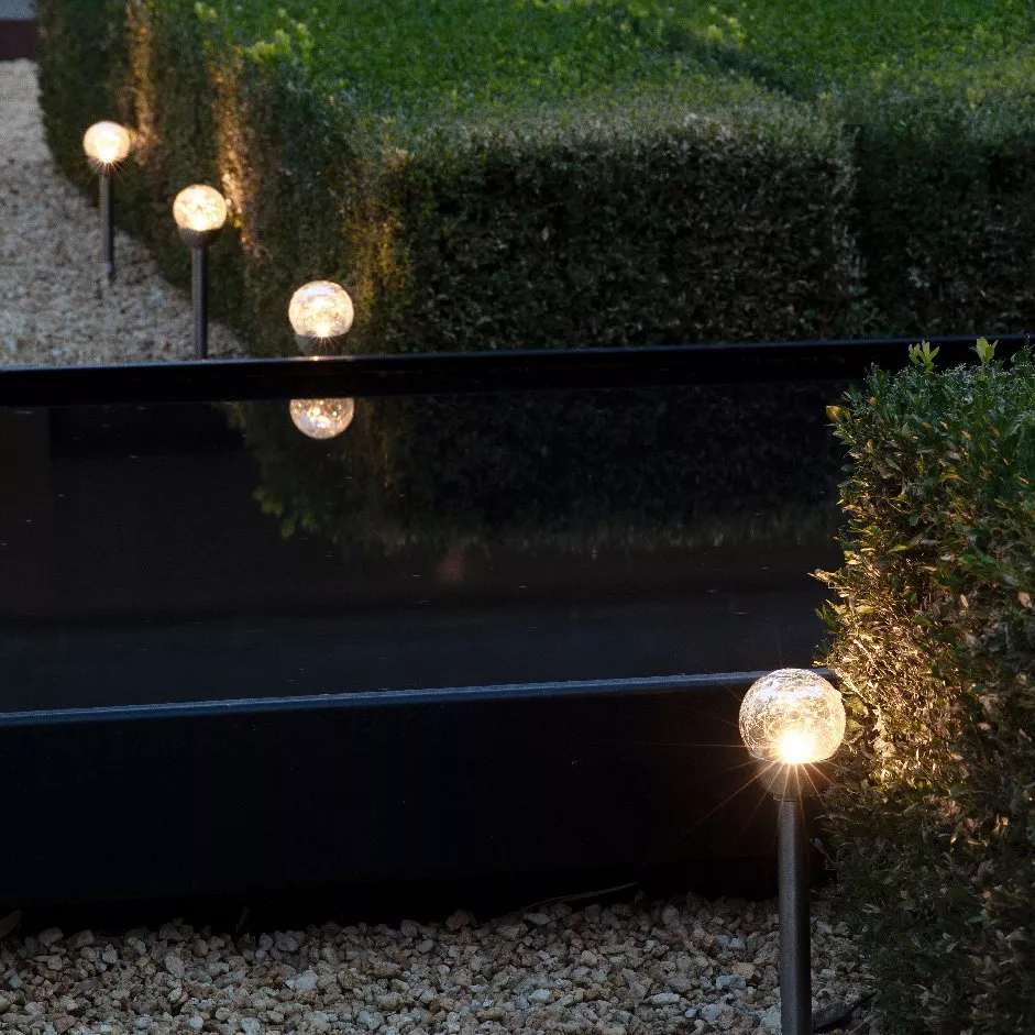 Lot de 6 bornes de jardin solaires (H24.5 cm) Verre craquelé Blanc chaud