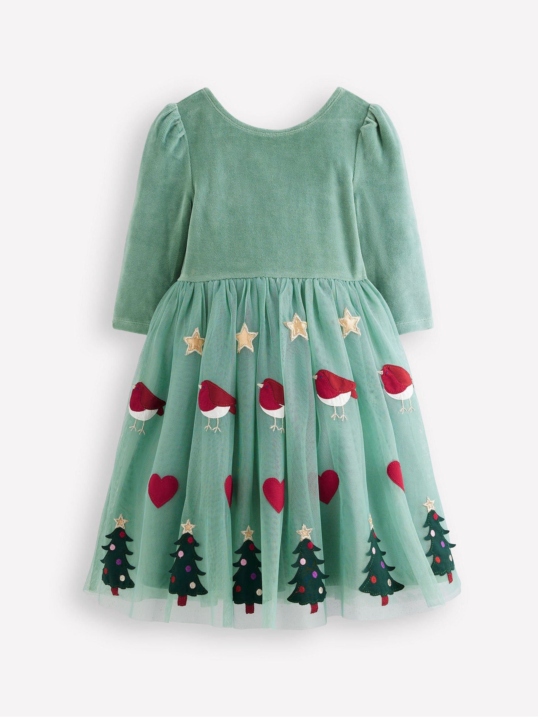 Boden kerstjurk van velours met tule-applicatie