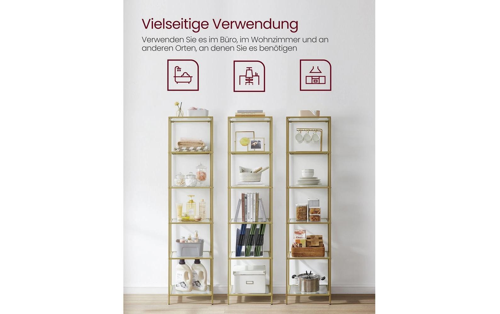 Regal 5 Ablagen 40 x 177.3 cm, GoldRegal mit Glasablagen