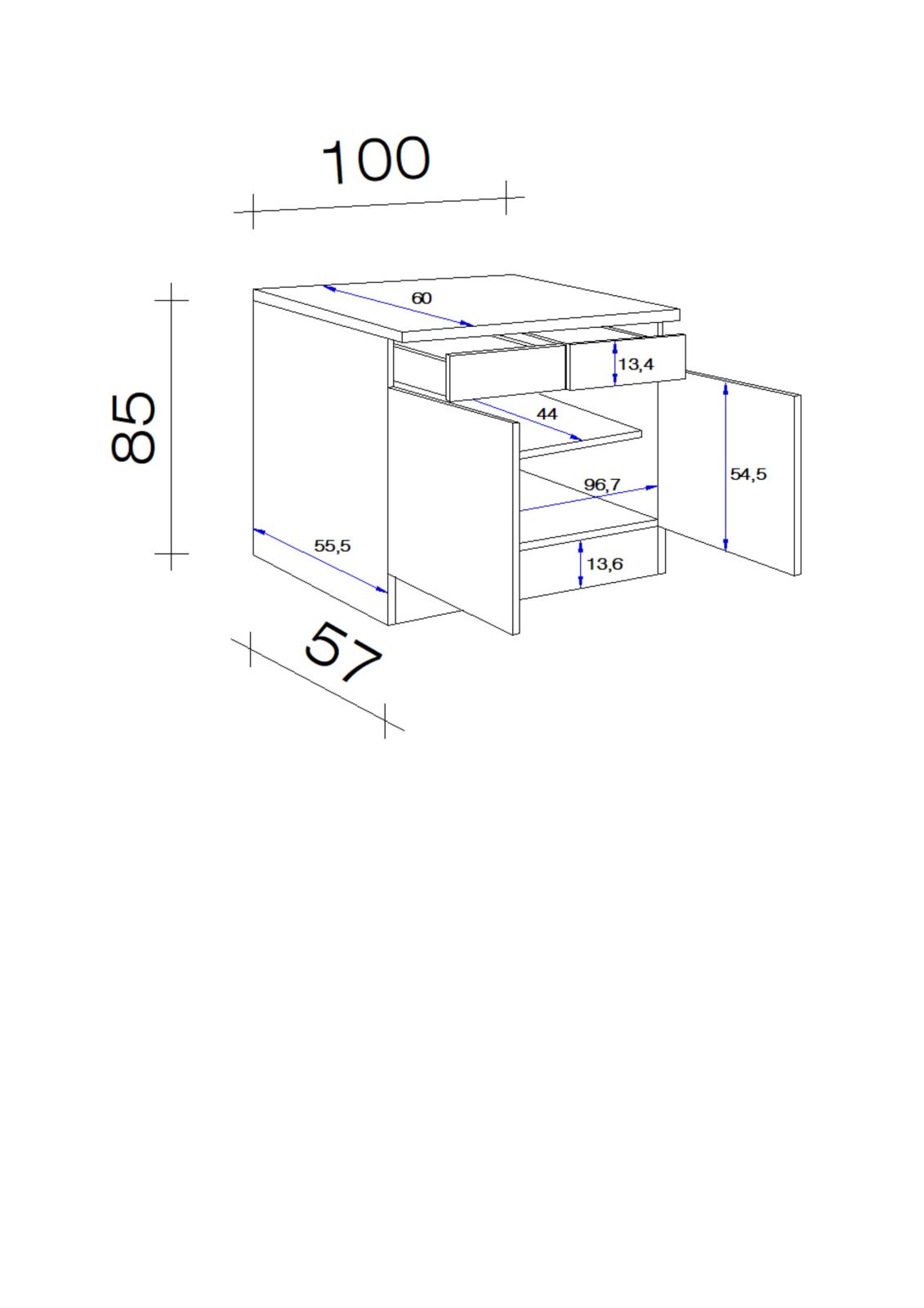 Unterschrank CARA - schilfgrün - Artisan Eiche - 100 cm