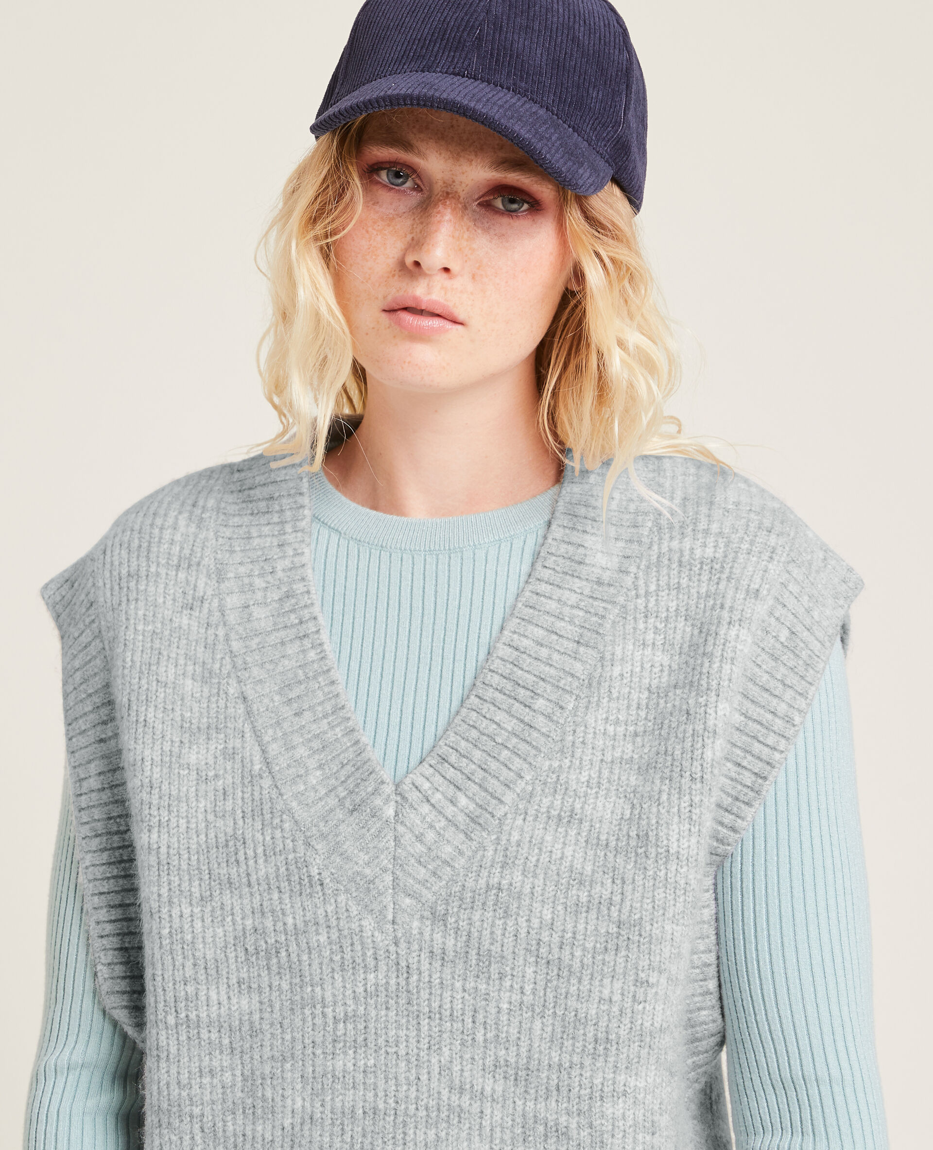 Pull sans manches oversize - Gris chiné