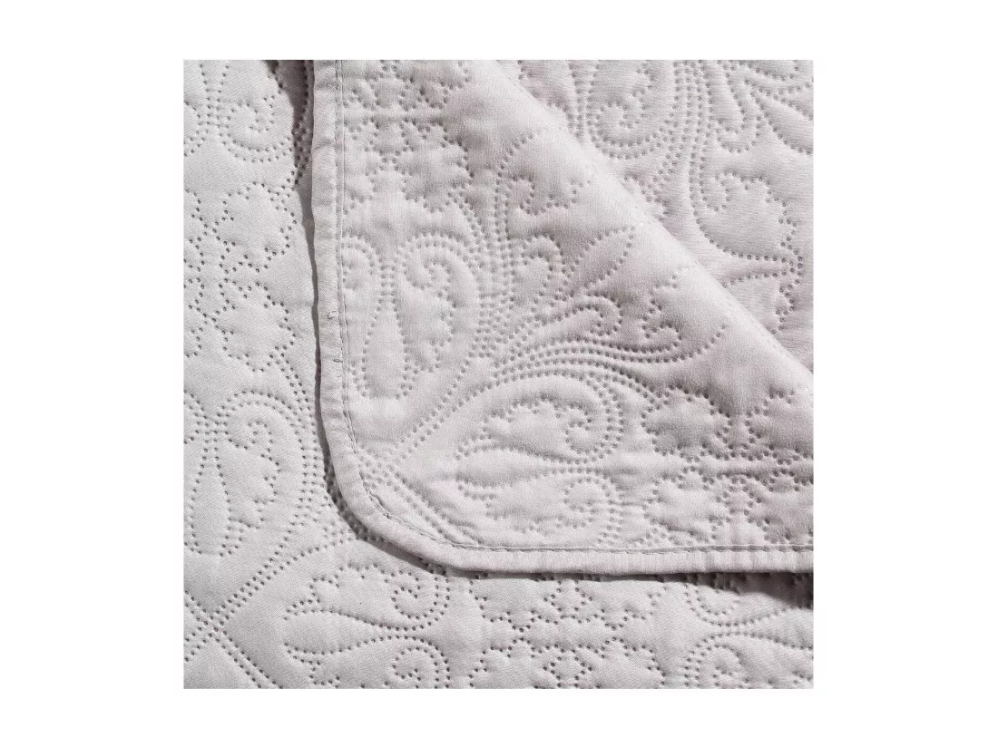 Dessus de lit Beige Lin motif Arabesque 240 x 260 avec 2 Taies