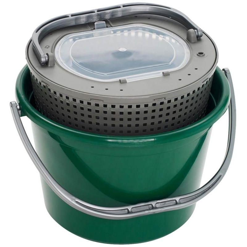 Seau A Vifs Plastilys 13L Rond Vert Fonce + Panier Vivier