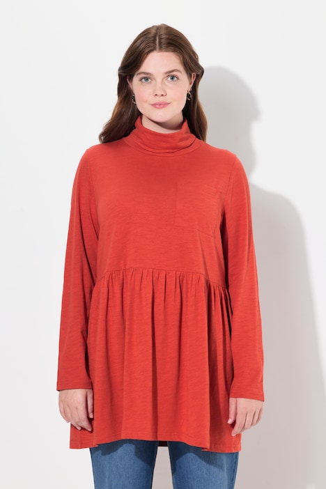 Longshirt, Rollkragen, A-Linie, Langarm, Biobaumwolle