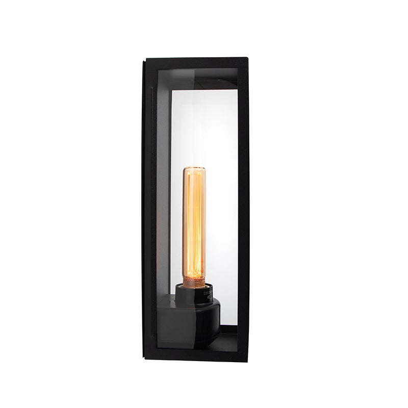 Moderne rechthoekige buitenwandlamp, zwart met glas - Rotterdam Long
