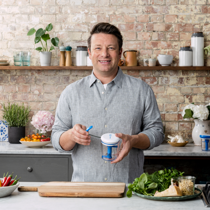 Jamie Oliver by Tefal Chop & Shaker hachoir manuel 5 secondes 450ml blanc et bleu