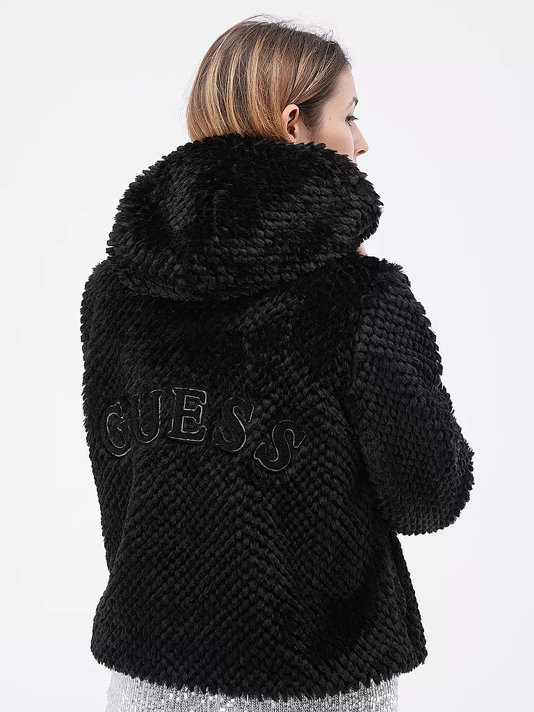 GUESS Jacke in Felloptik  schwarz