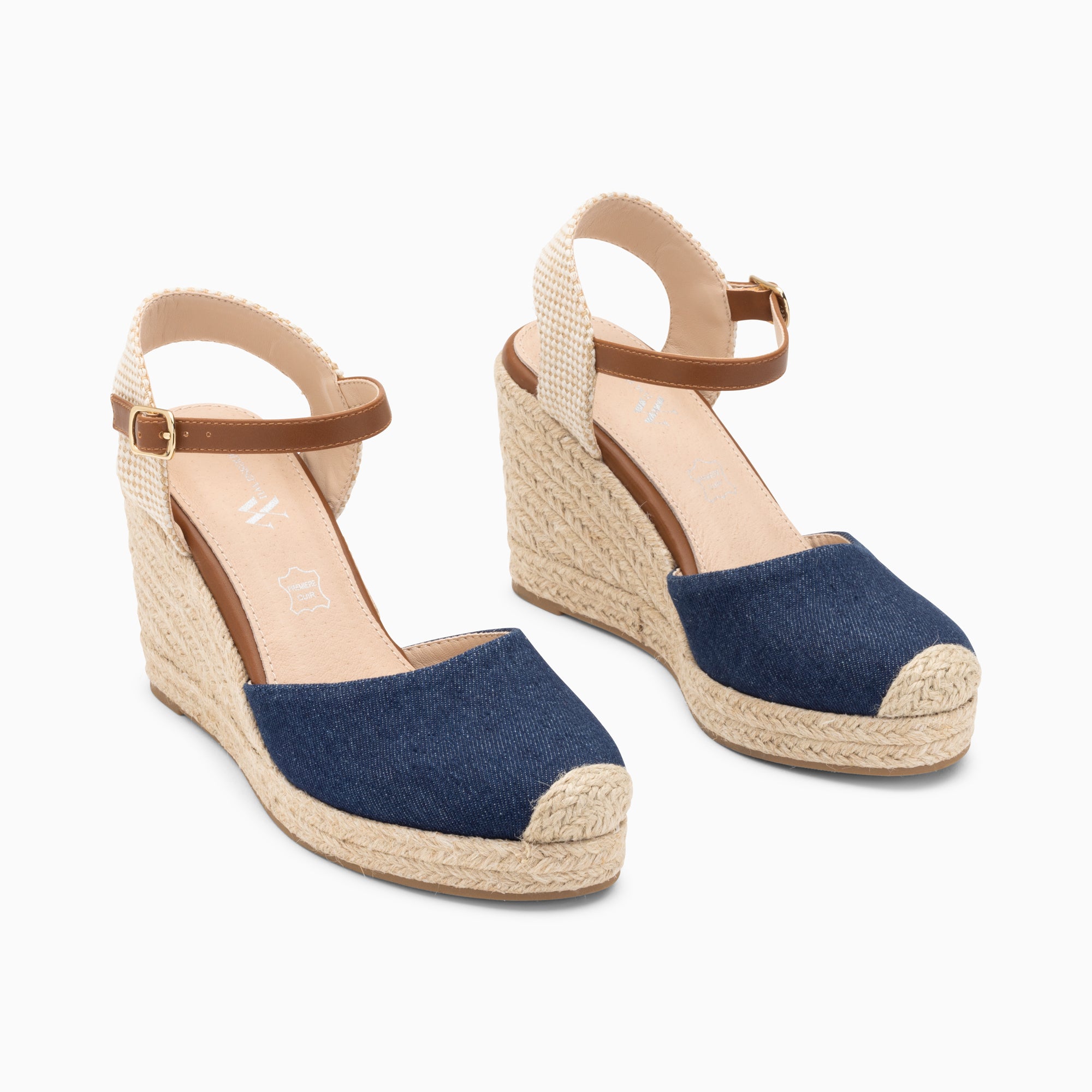 Sandales à talon, Compensées-Sandales compensées Mariana en toile denim