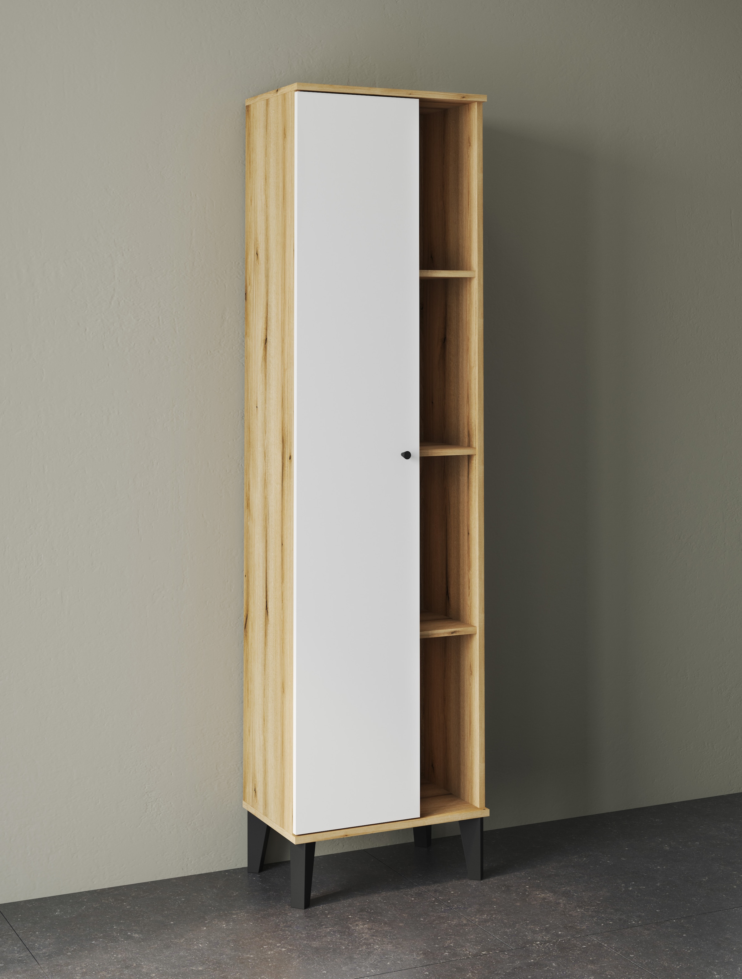 INOSIGN Stauraumschrank »Oslo, Badschrank mit Knopfgriff, Hochschrank im skandinavischen Design« in der Türfarbe Weiss oder Grau verfügbar, ausreichend Stauraum