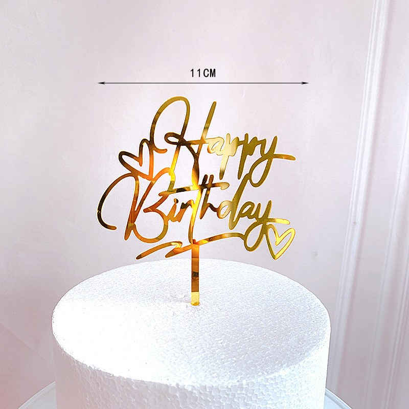 Kuchenstecker Happy Birthday Herzchen Acryl Tortenstecker Topper Dekoration für Torten / Kuchen - Gold