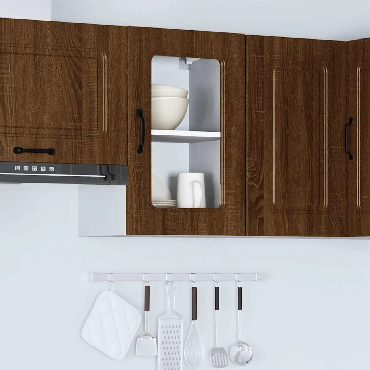 vidaXL Armoire Murale de Cuisine et Porte en Verre Kalmar - Chêne Marron