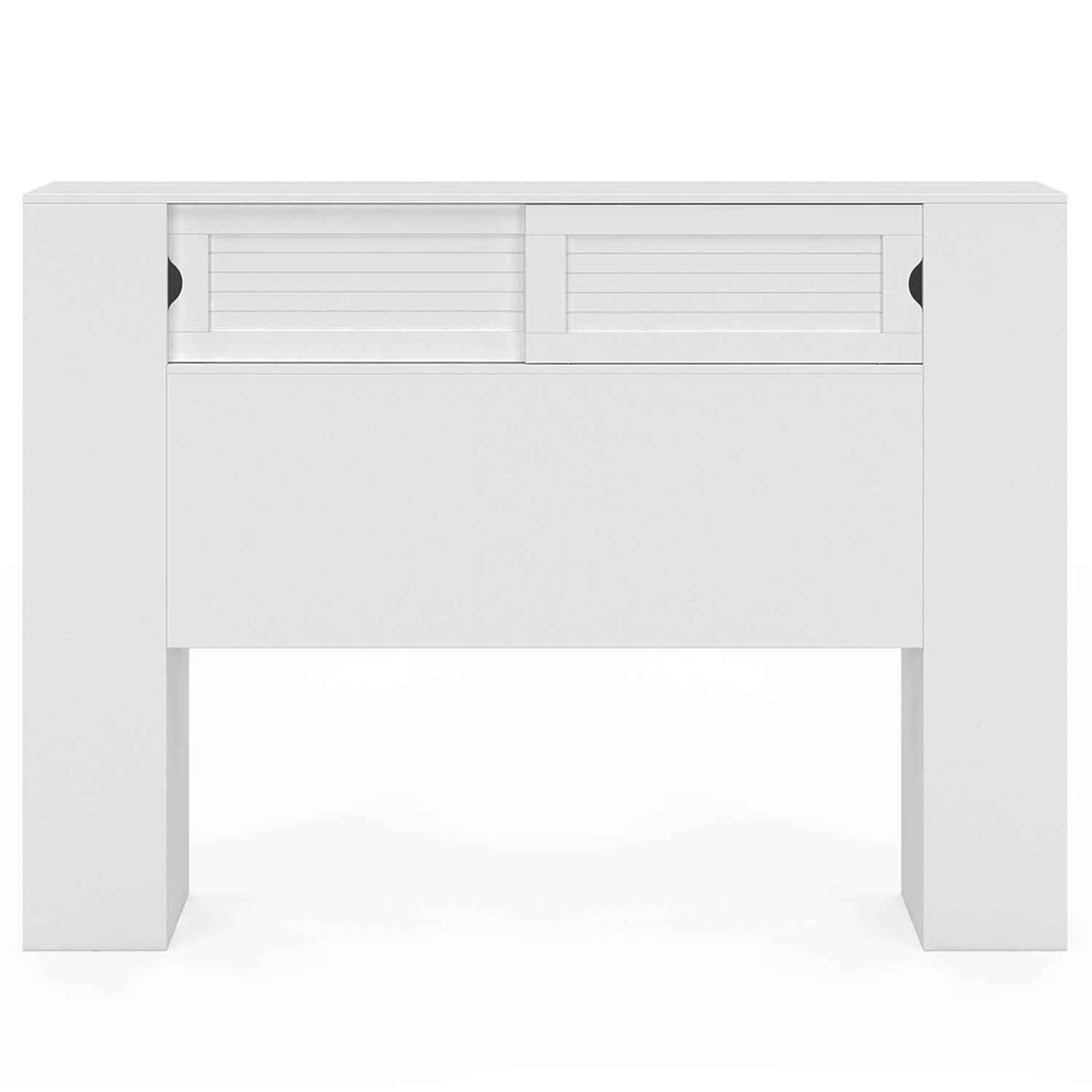 Tête de lit sur pied SALEM 145 cm avec rangements fermés et niches blanc