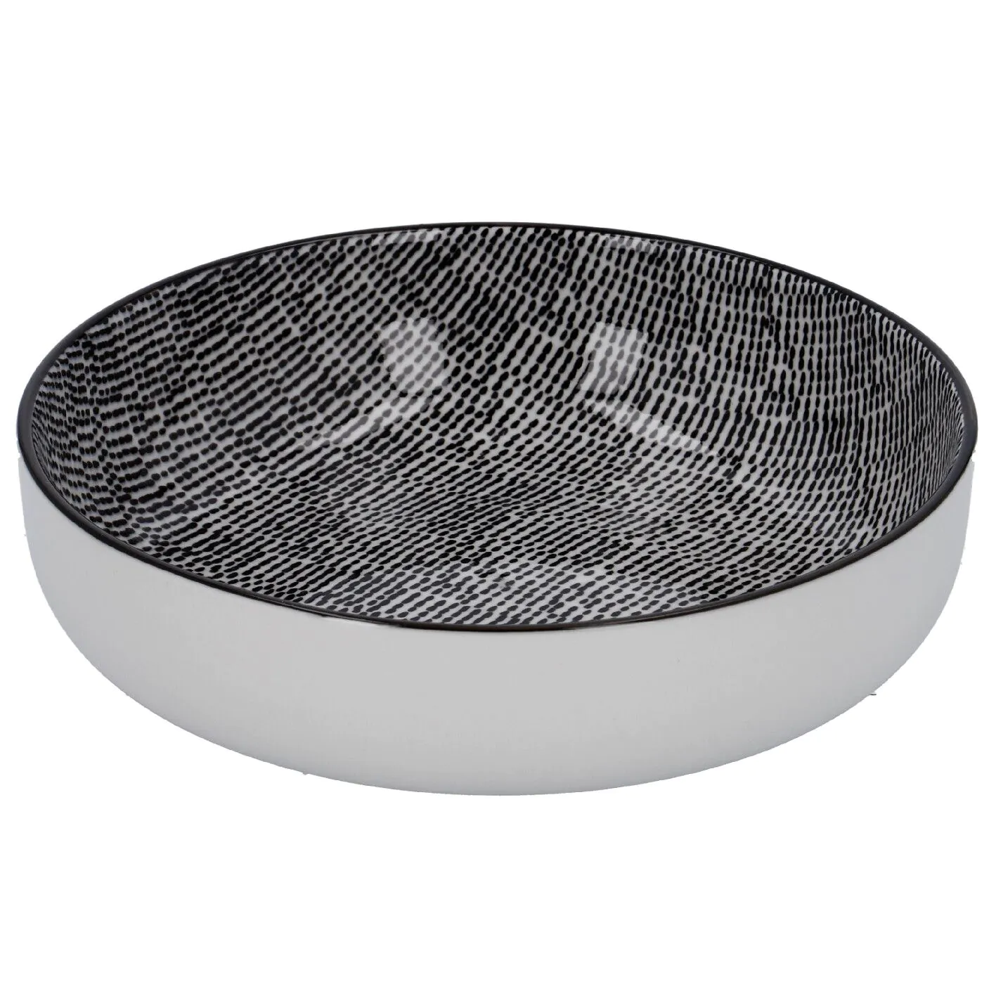 Schale China mit Rand, Striche, schw/wss, 17 cm