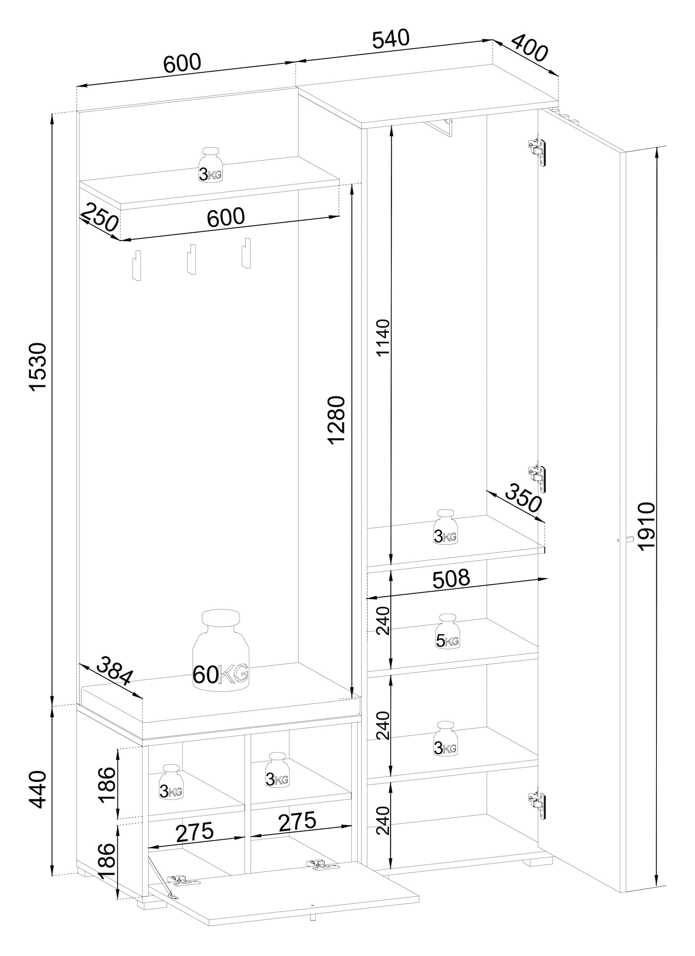 HBZ Kompaktgarderobe »Volano in schwarz Eiche Artisan, BxHxT 114x197x40 cm« 1 Stk. tlg. Mit Schubkästen und Türen mit Softclose