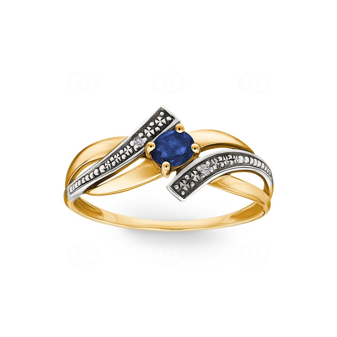 Damenring 750/18 K Gelbgold mit Saphir oval und Diamanten 0.01ct.