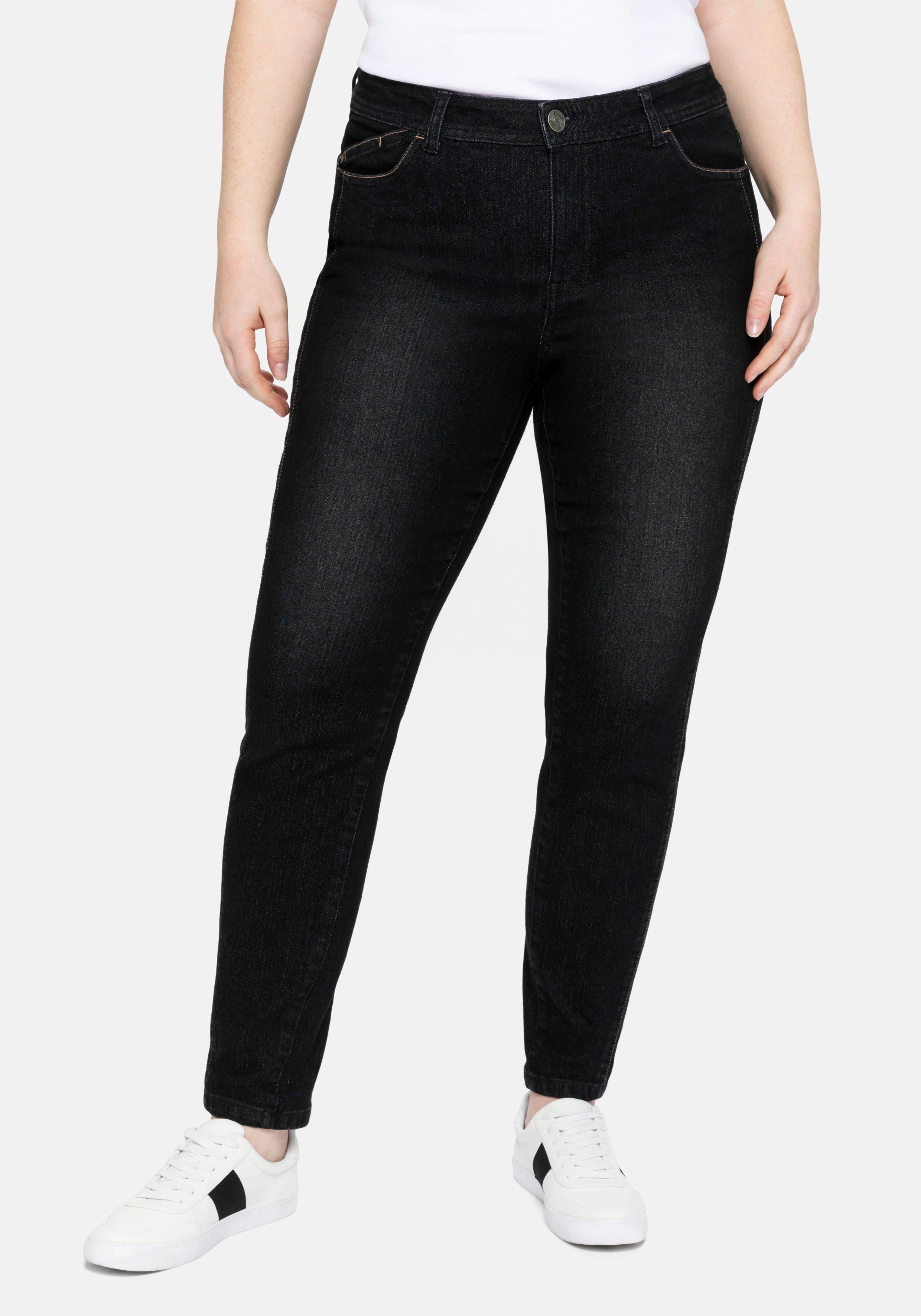 Slim Jeans mit vorverlegter Teilungsnaht