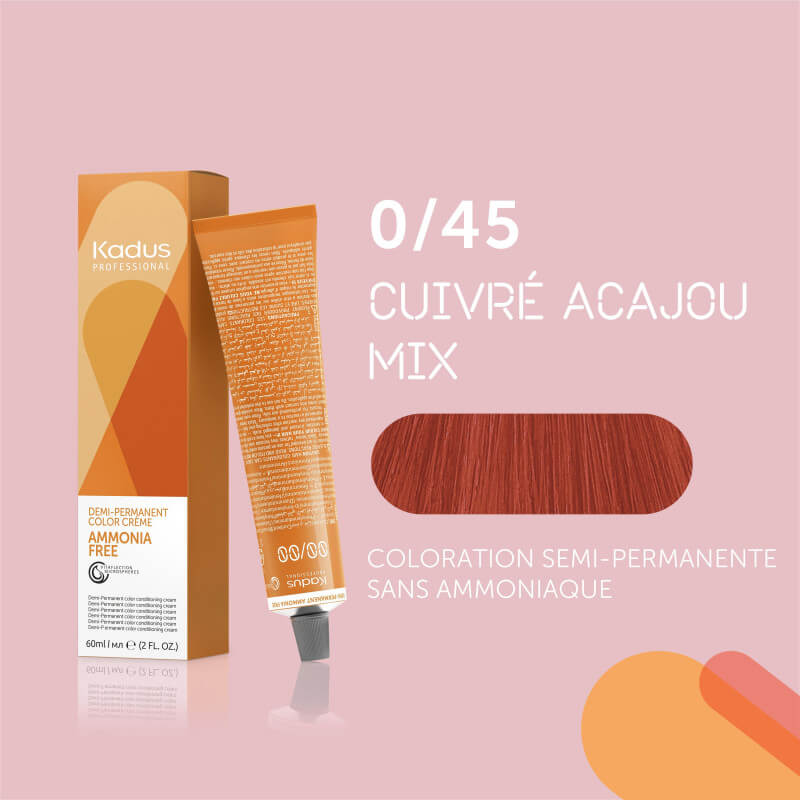 Coloration semi-permanente sans ammoniaque 0/45 cuivré acajou mix Kadus 60ML