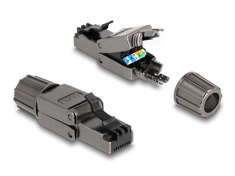Delock Stecker RJ45 Cat.8.1 STP, werkzeugfrei 1 Stück, Grau Delock RJ45 Stecker Cat.8.1 STP werkzeugfrei