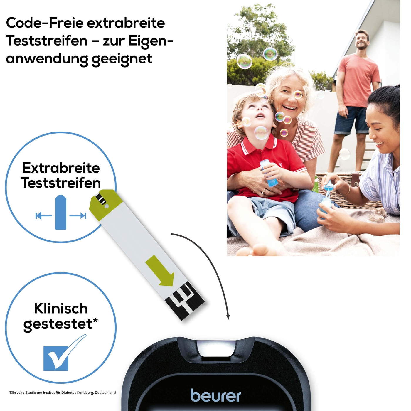 GL 48 Blutzuckermessgerät mmol/L mit Code-Freien Teststreifen / Streifenauswurffunktion (46367) - Schwarz / Weiss