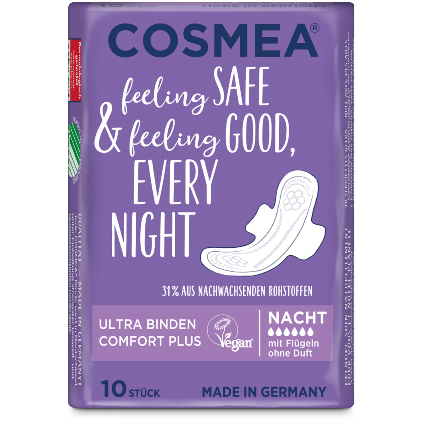 COSMEA Ultra Binden Nacht mit Flügeln 10 Stück