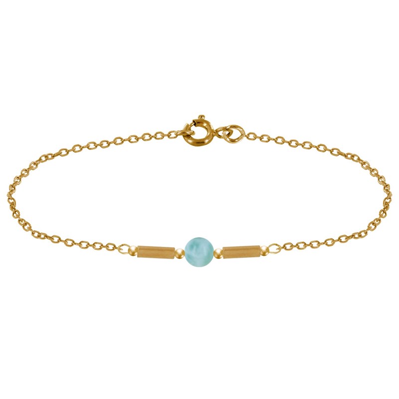 Bracelet Plaqué Or Deux Tubes et Une Perle de Larimar
