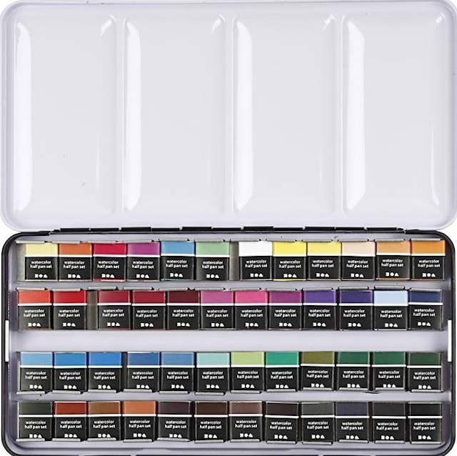 Art Akvarellfarger, ½-pan, str. 10x15x20 mm, standardfarger, 48 farge/ 1 pk.