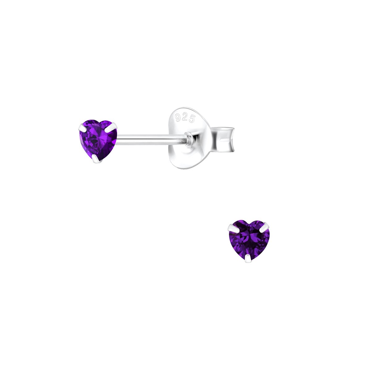 Boucles d'oreilles Coeur teinte améthyste en argent 925 avec oxyde de zirconium