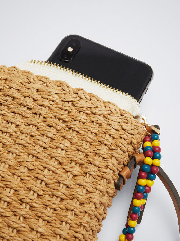 Bolsa para celular com efeito palha - Bege